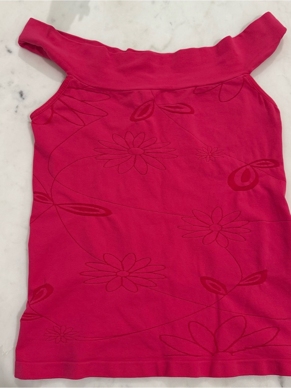 Women’s Hot Pink Floral Off-Shoulder Tank Top